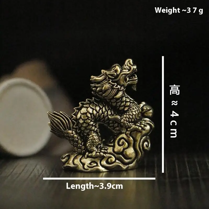1pc antico drago statua ornamento zodiaco animale ottone artigianato decorazione Feng Shui figurine da ufficio