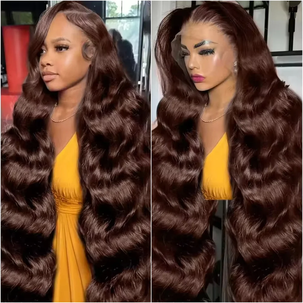 

Chocolate Brown Loose Body Wave Wig 13x6 HD Lace Front Wig 18-40 Inch Pre-plucked Brazilian Human Hair 200 Density 13X4 Lace Wig