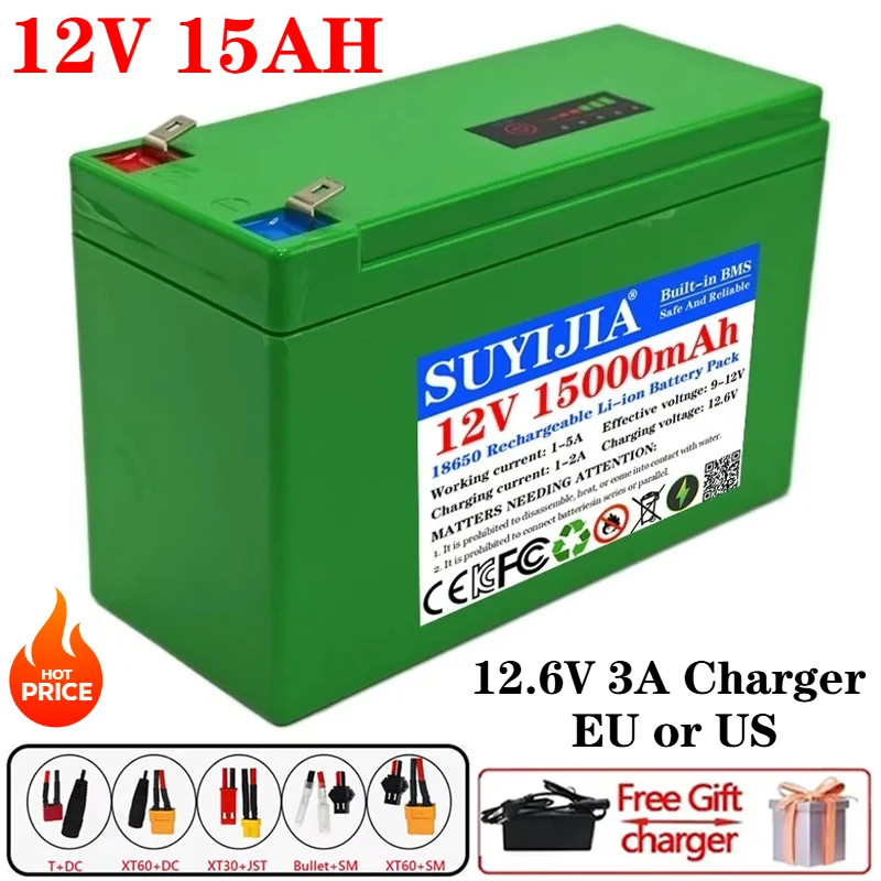 

18650 3S7P 12V 20AH Built-in High Current 20A Rechargeable Lithium Battery Pack for Electric Vehicle Spray Battery+12.6V Charger