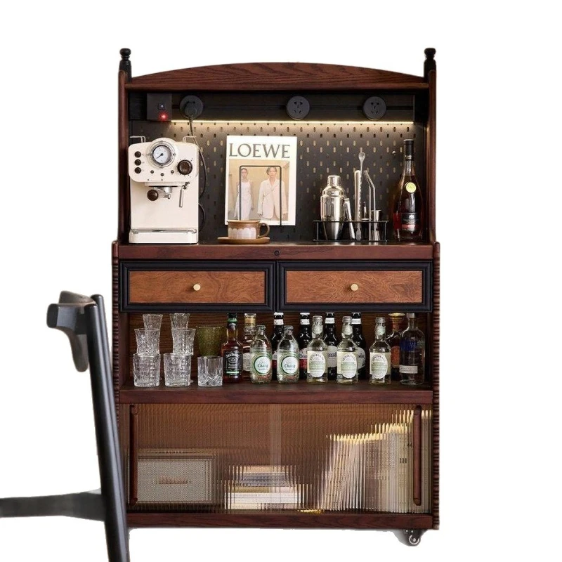 

French retro style solid wood side cabinet with wheels restaurant storage storage locker American wine cabinet coffee cabinet