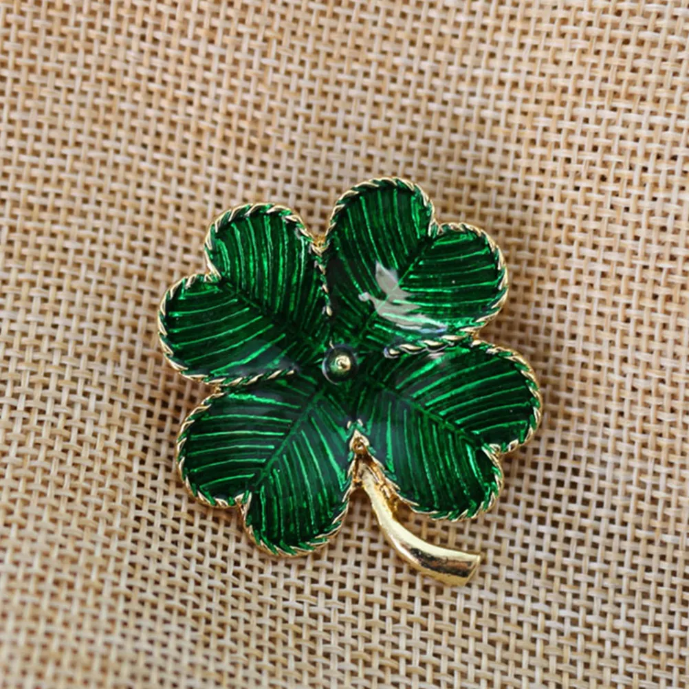 Vintage Four Leaf Clover Brooch Pin Set – 3pcs Alloy Green Clover Pins for Women, St Patrick’s Day & Party Outfits
