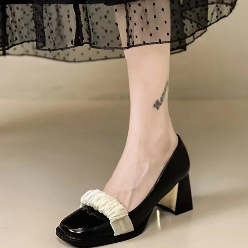 2023Ladies round head fairy style solid color light mouth high heel single shoes feminine temperament comfortable women's shoes