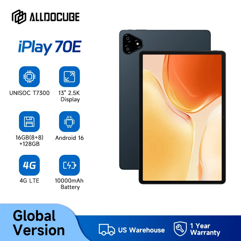 ALLDOCUBE iPlay 70E Tablet 10.95'' 110Hz Display Unisoc T7300 16GB RAM 128GB ROM Android15 7000mAh 4G LTE Tablet