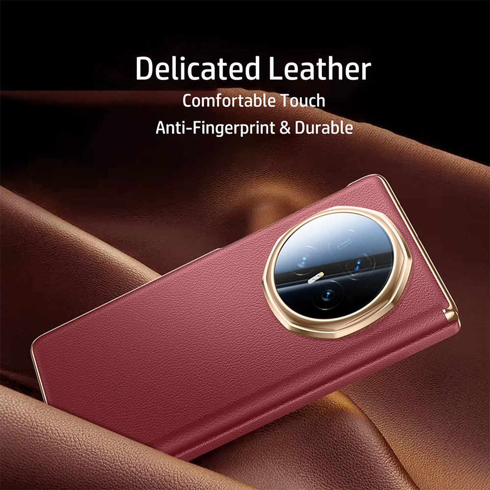 

For Honor Magic V5 Case Slim Self-Retracting Axis Hinge & Lens Protection Delicated Texture Leather Phone Grip Cover