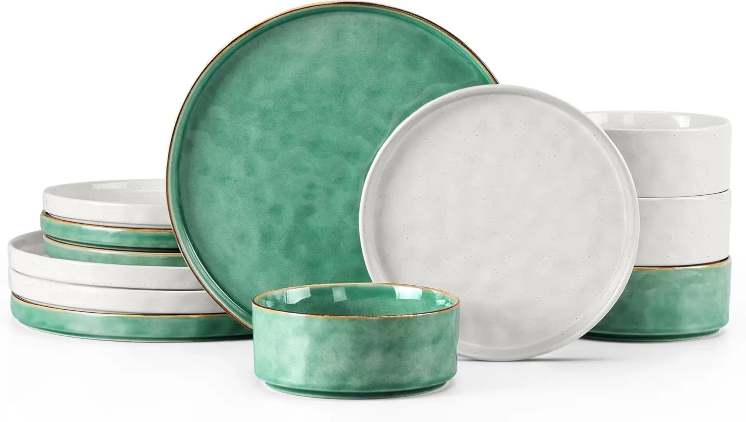 

Dinnerware Dish Sets for 4, 12 Piece Plates and Bowls Dinner Set, Stoneware Dish Tableware for Dessert Salad Pasta, Microwave &