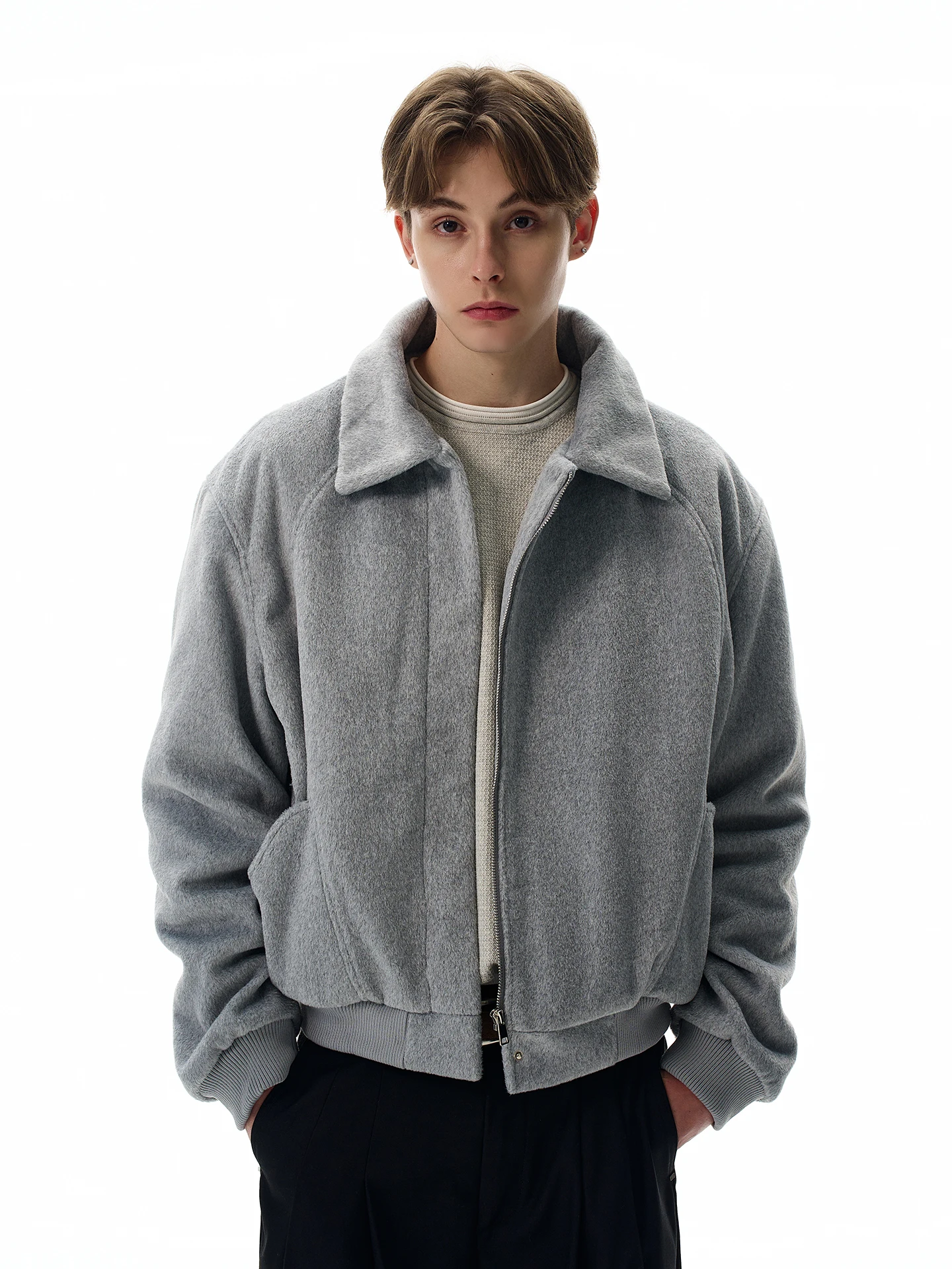 

American Retro Cleanfit Woolen Jaet ort Thiened Men Women High Sensation Commuting Versatile Outerwear Cotton Blend