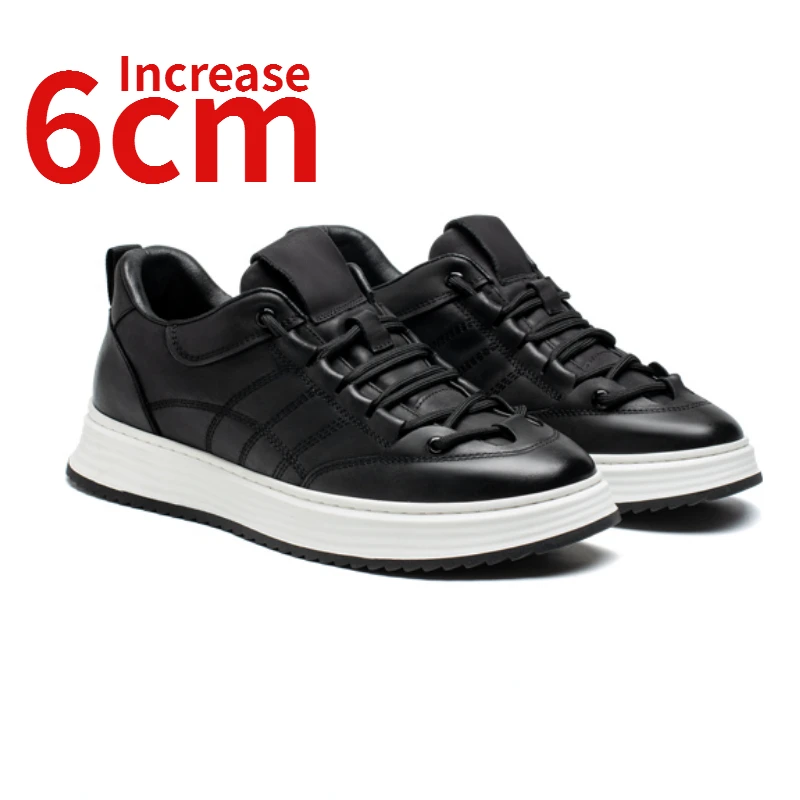 Invisible Height Increasing Men's Shoes Genuine Leather Thick Soled Sports Casual Shoes for Men Versatile Increased 6cm Sneakers