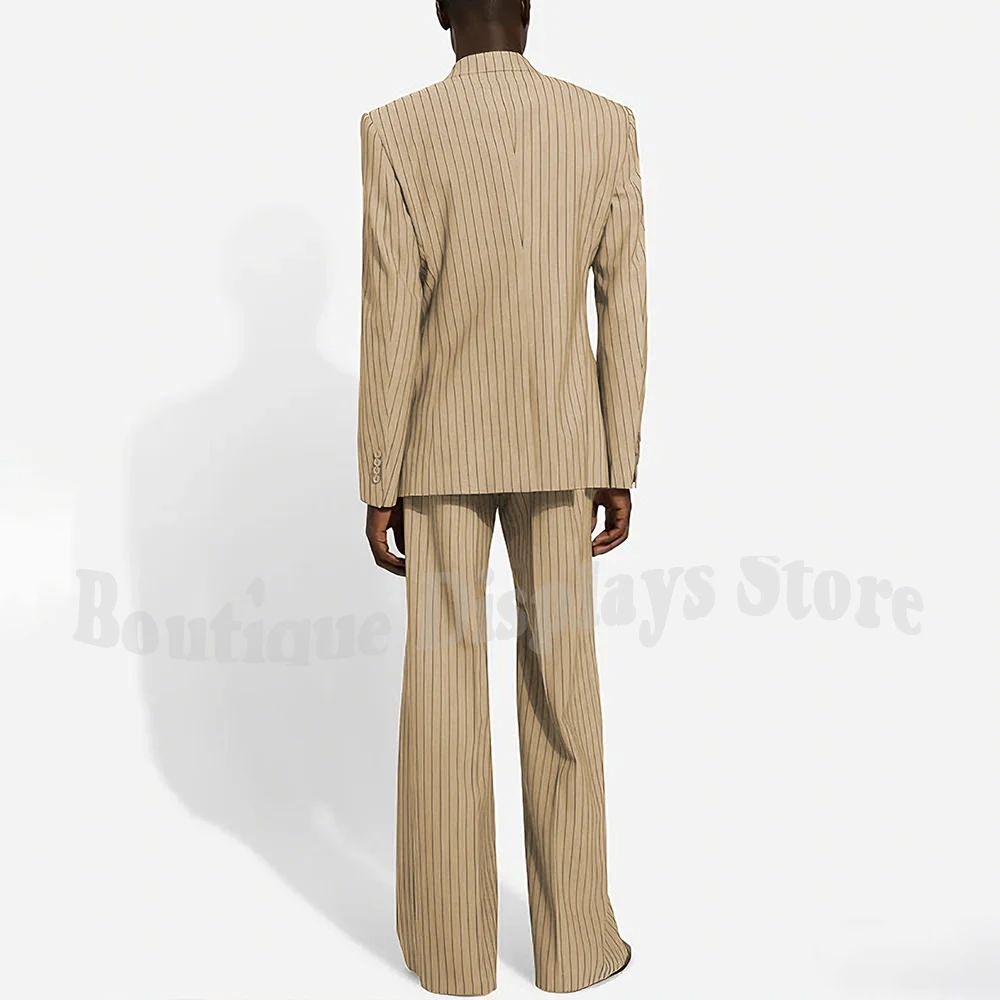 Casual Men Suits Fashion Striped Single Button Incline Man Set Two Piece Loose Fit Peak Lapel High Street Daily Office Suit Male