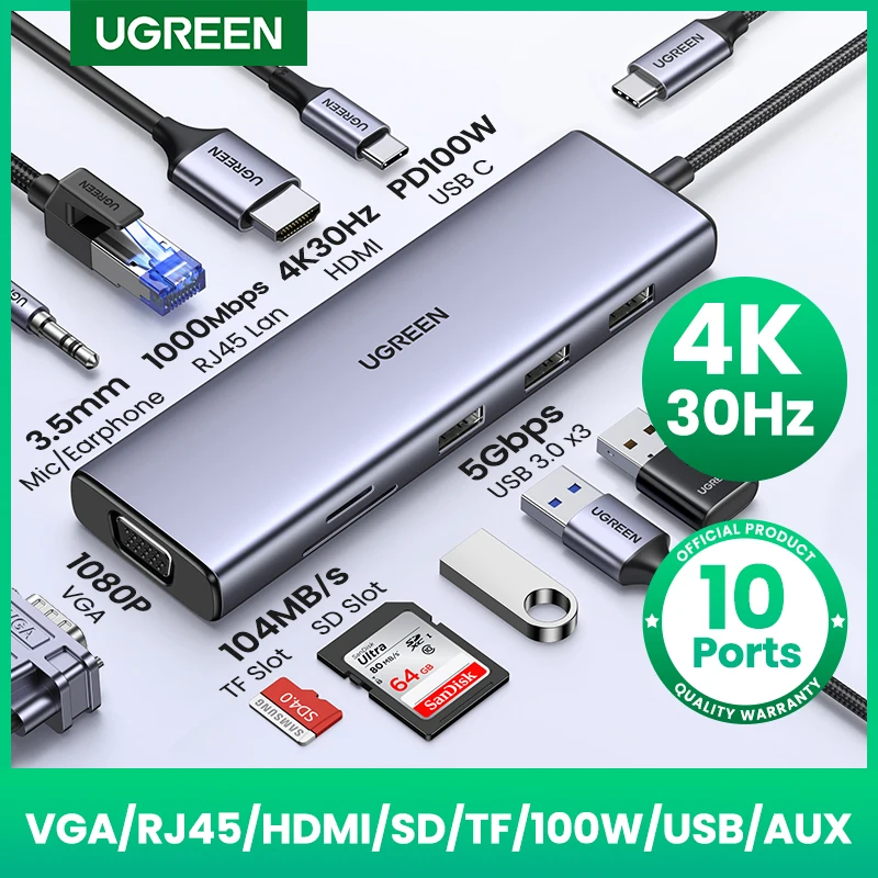UGREEN USB C HUB typ C na Multi USB 3.0 HUB stacja dokująca HDMI dla MacBook Pro Huawei Mate 30 USB-C 3.1 Splitter Port typ C HUB