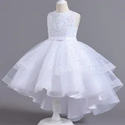 Flower Girl Dresses for Wedding White Champagne Red Pink Child Gala Evening Formal Luxury Birthday Puffy Irregular Elegant Dress