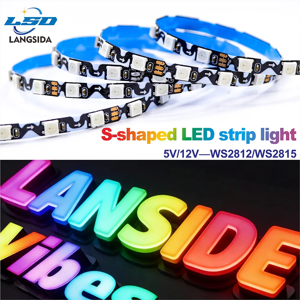 

S shaped LED Lights 5V/12V SMD5050 Addressable RGB Pixel WS2812B/WS2815 Character LED Strip Light for Light Boxes Signboards