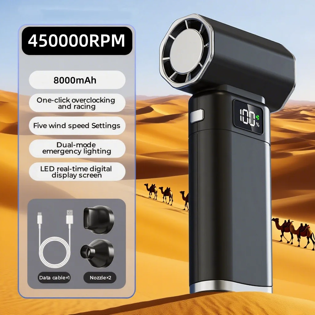 

Electric Air Duster Turbo Jet Fan 3 Outlet Nozzles Type-C Charging 880000RPM Portable Cleaning Blower Tool Blowing Snow Car Fan