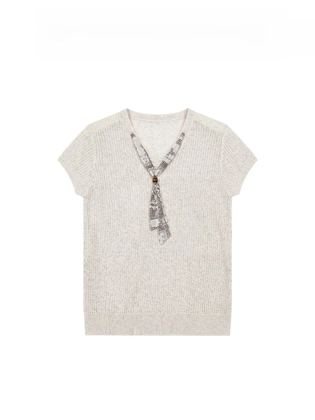 Korean Style Lazy Atmosphere Thin V-neck Knitwear Women's Casual Summer Short Sleeve Trendy Top Loose Fit Basic Style