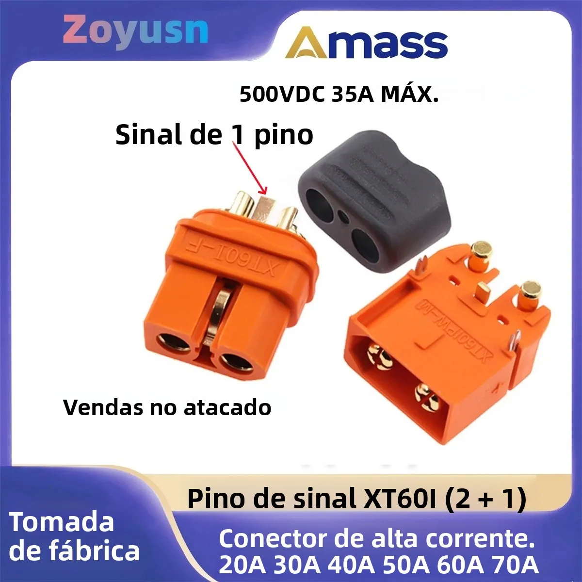 XT60I-F 35A XT60IPW-M -F XT60IE Conector de alta corrente macho e fêmea 2 + 1 com pino de sinal XT60IPW-M Plugue de bateria de aeronave modelo