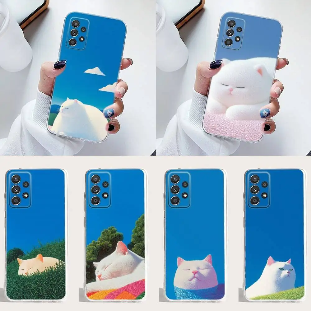 

lovely Cat White cat graphic Phone Case Silicone For Samsung S30,23,21,22,20 FE lite,S10,9,PIus Note20ultra Soft Transparent