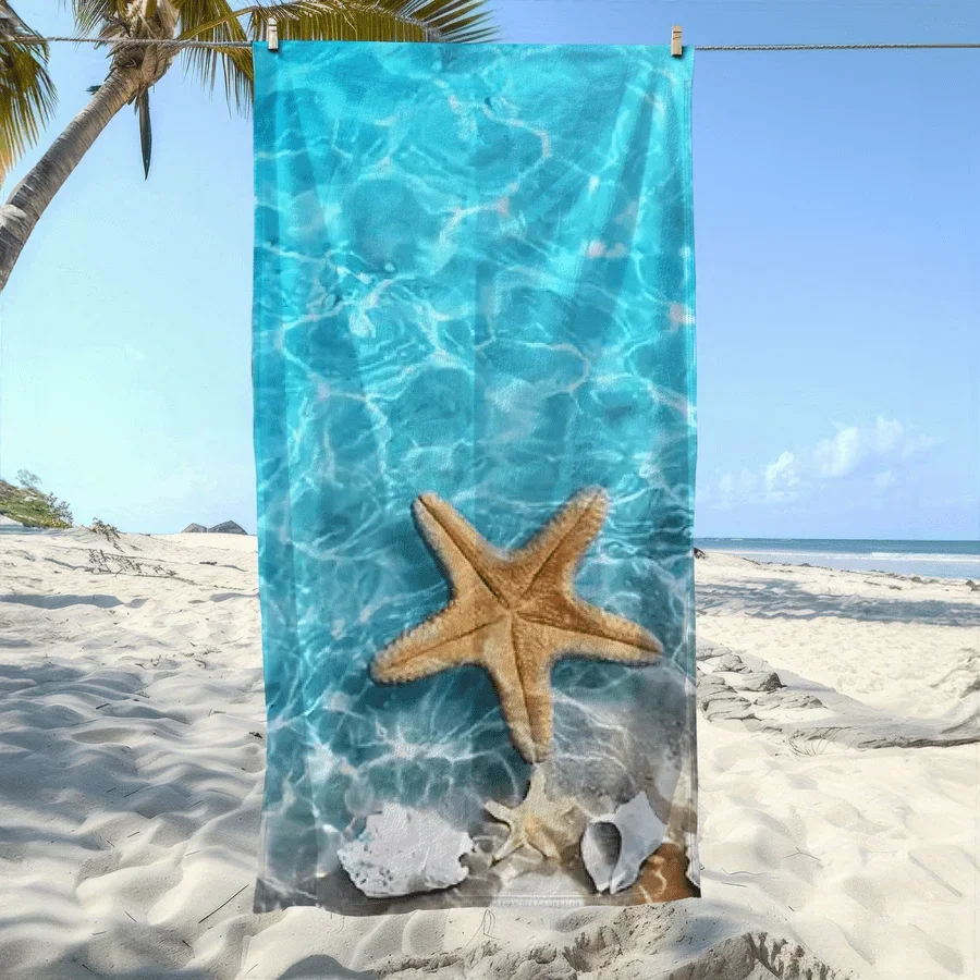 1pc Sand-Proof Microfiber Beach Towel with Seascape Print - Soft, Absorbent, Quick- - Suitable for Swimming, Camping, Bathing