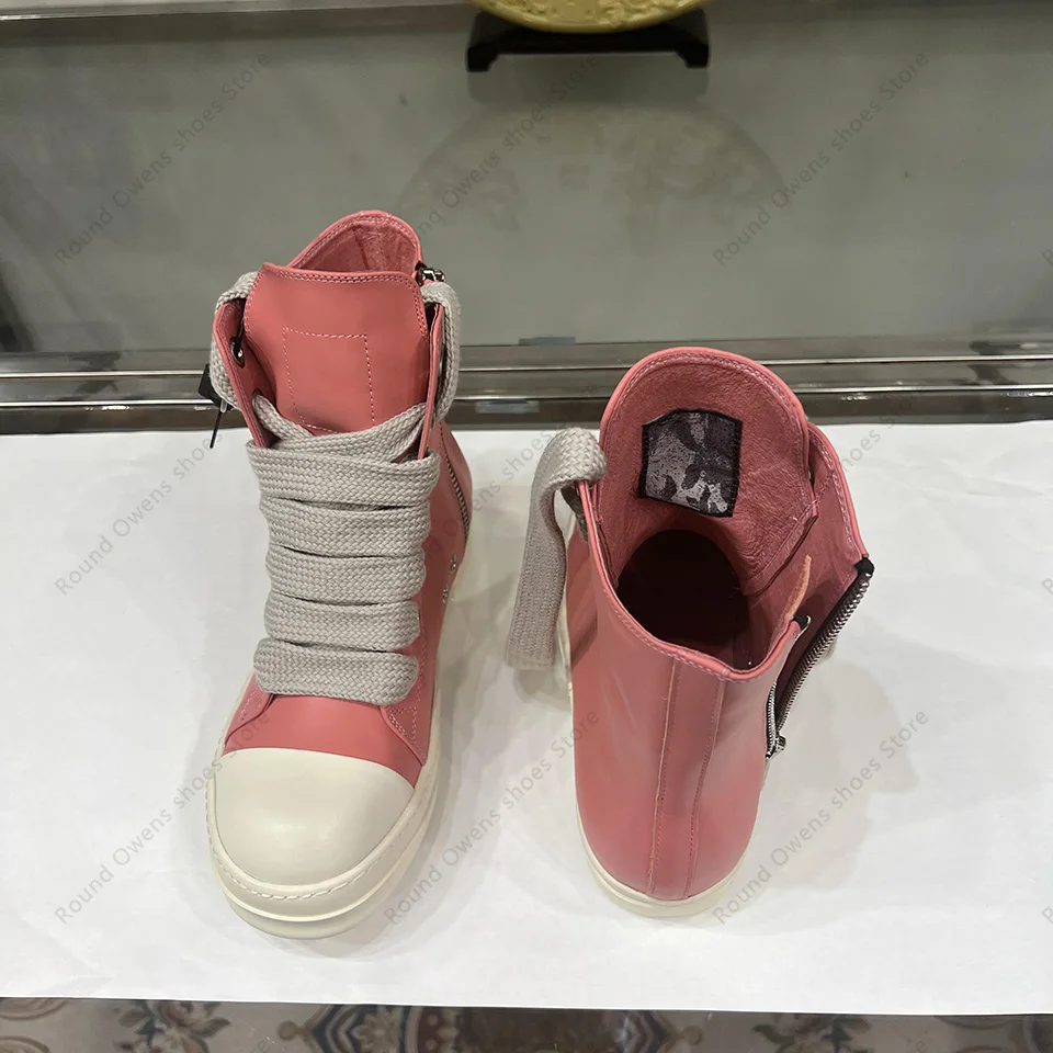 2024 New Ro Women Luxury Casual Shoes Men Thick Sole Jumbo Giant lace Up Zip Peach Red High Top Flat Leather Sneakers Ankle Boot