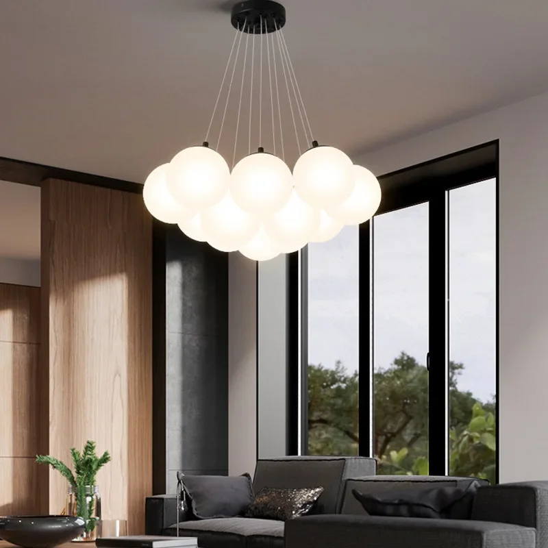 Nordic Style Glass Ball Led Pendant Lights for Living Dining Room Kitchen  Bedroom Chandelier Home Decor Hanging Light Fixture