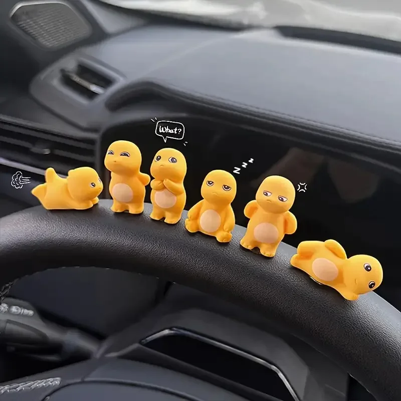 6PCS Yellow Mini Dinosaur DIY Frames Cute Cartoon Decorations for Car Home Computer Ideal Gifts for Friends Family Children