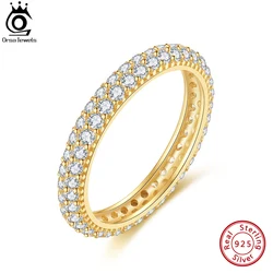 ORSA JEWELS Genuine 925 Sterling Silver 2 Rows Zircon Wedding Rings 14K Gold Plated Dainty Finger Band for Women Jewelry SR320