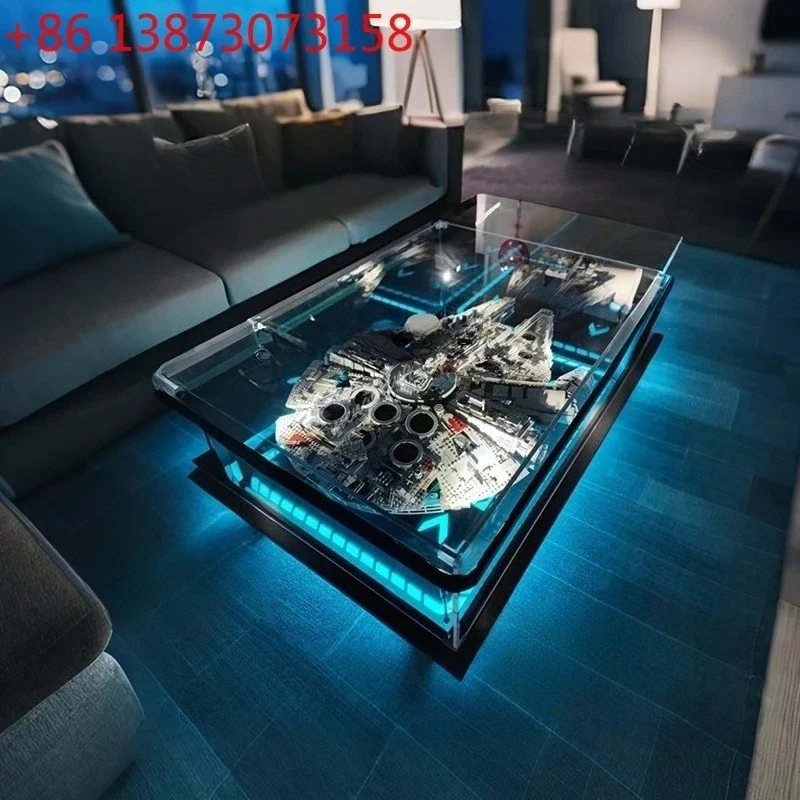 Modern simple living room home coffee table acrylic display box building block model dust cover advanced sense