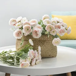 British Ranunculus Simulation Flower Household Wedding Tabletop Vase Decoration Plush Fabric Artificial Peony Rose Bouquet