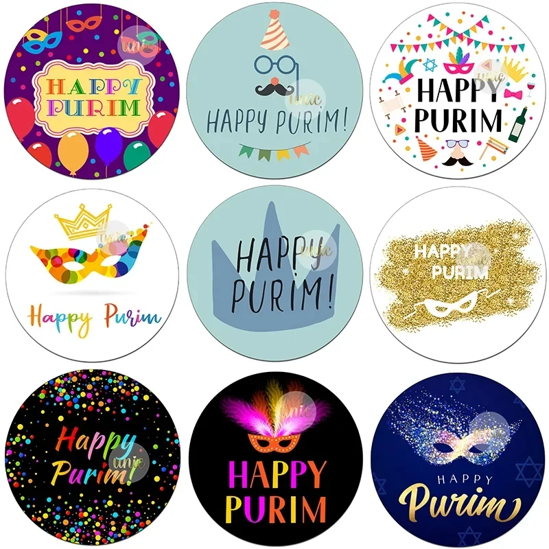 Happy Purim Label Stickers Greeting Jewish Holiday Festival Party Gift Bag Party Decor