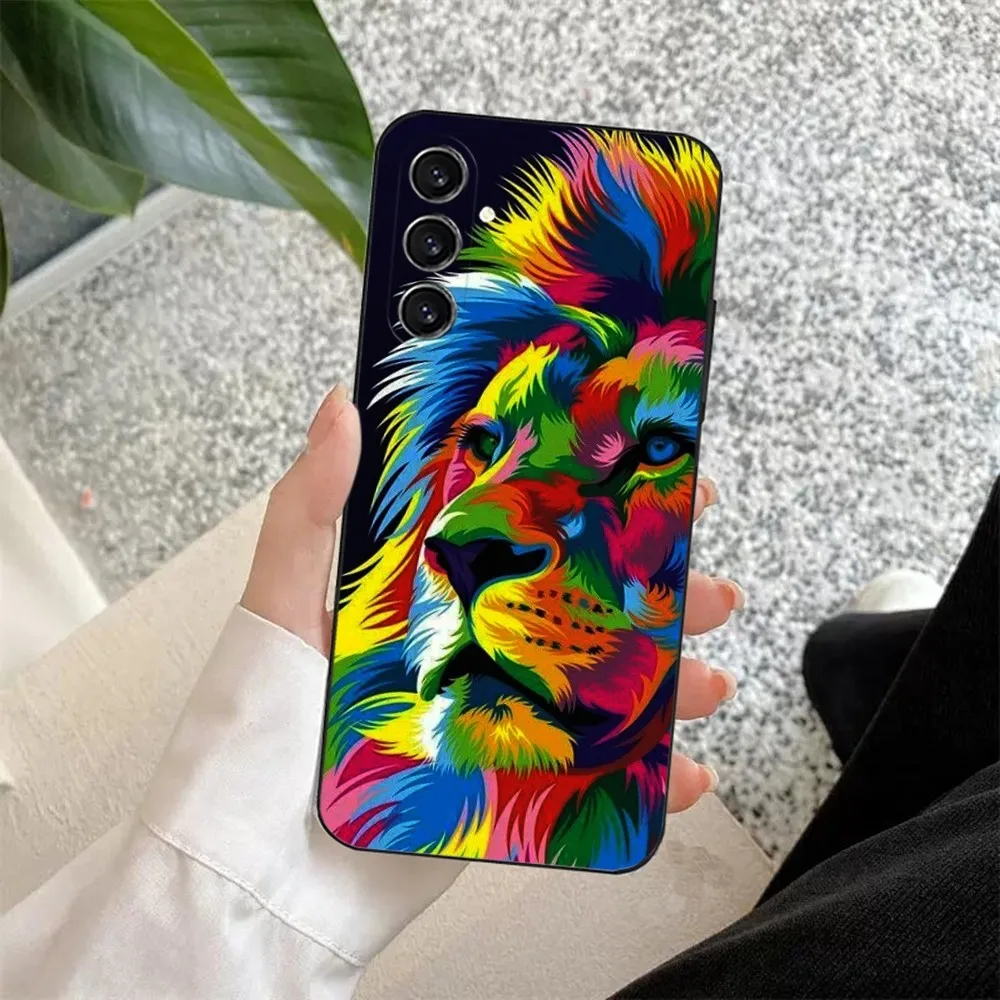 Coque en silicone souple avec animaux colorés, coque noire pour Samsung S24,23,22,30,21,10,9,Ultra,Plus,Lite,FE