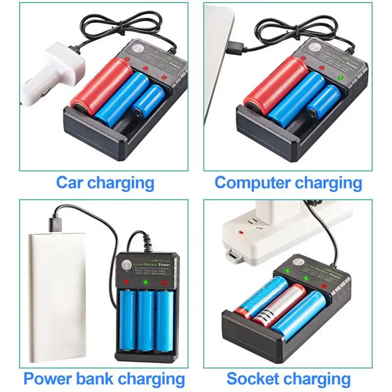 18650 Li-ion Battery Charger 3 Slots For 18500 Charging 3.7V Rechargeable Charge For 18350