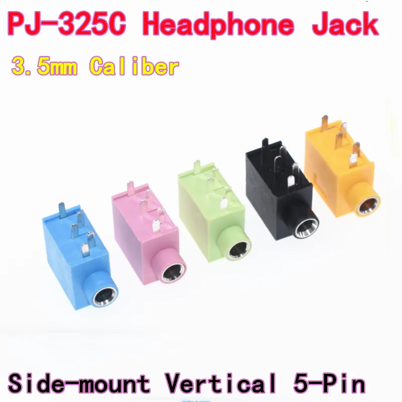 20PCS PJ-325C Headphone Jack, PJ215 3.5mm Caliber, Side-mount 5-Pin, Vertical 5-Pin Audio Jack & Plug