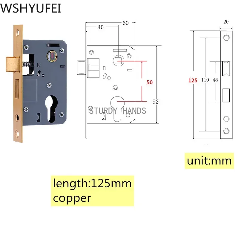 WSHYUFEI Stainless Steel Lock Hardware Door Split Lock Body Wooden Door Lockcase Metal Indoor Interior Door Lock Body