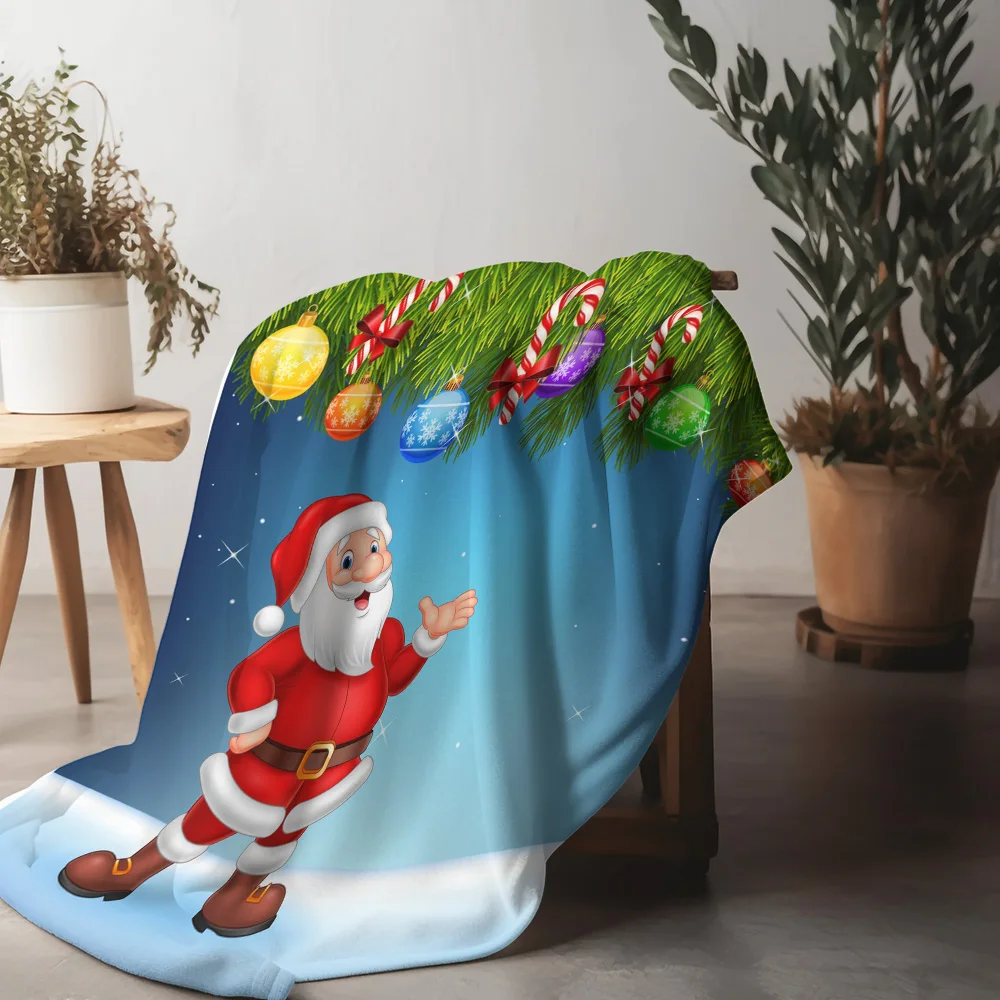 TU Festive Santa Throw Blanket Cozy Christmas Decor Reversible Flannel Fleece Blanket Holiday Gift Home Accent Throw