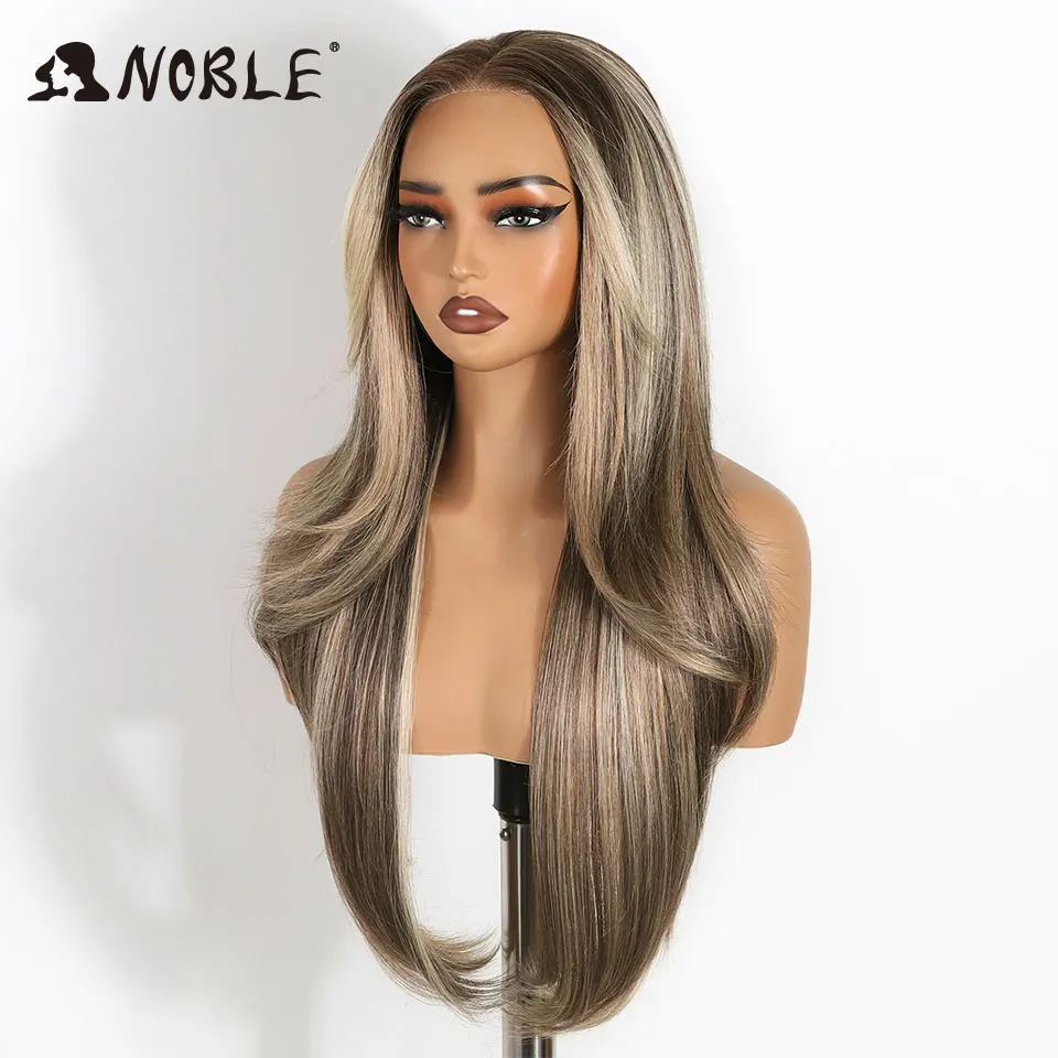 6X4, synthetische Perücken mit Spitze am Vorderteil, ohne Klebstoff, für Damen, vorgezupfte, gestufte, glatte Perücke, die man einfach aufsetzen und losgehen kann, Ombré-Weißblond, hitzebeständig. – Detail 3