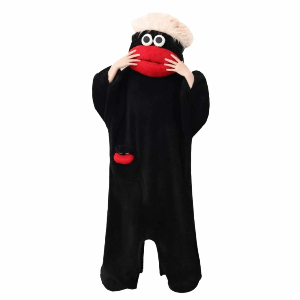 

Забавный мягкий флисовый комбинезон-пижама с большим ртом, утепленный, с капюшоном, для косплея, домашняя одежда, пижама-платье