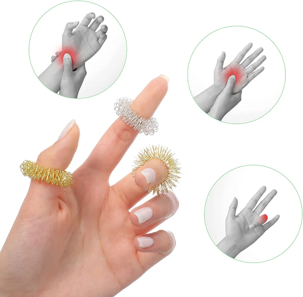 12Pcs/Lot Hot Sale Finger Massage Sujok Ring Acupuncture Ring Health Care Body Massage Chinese Medicine Color Gold