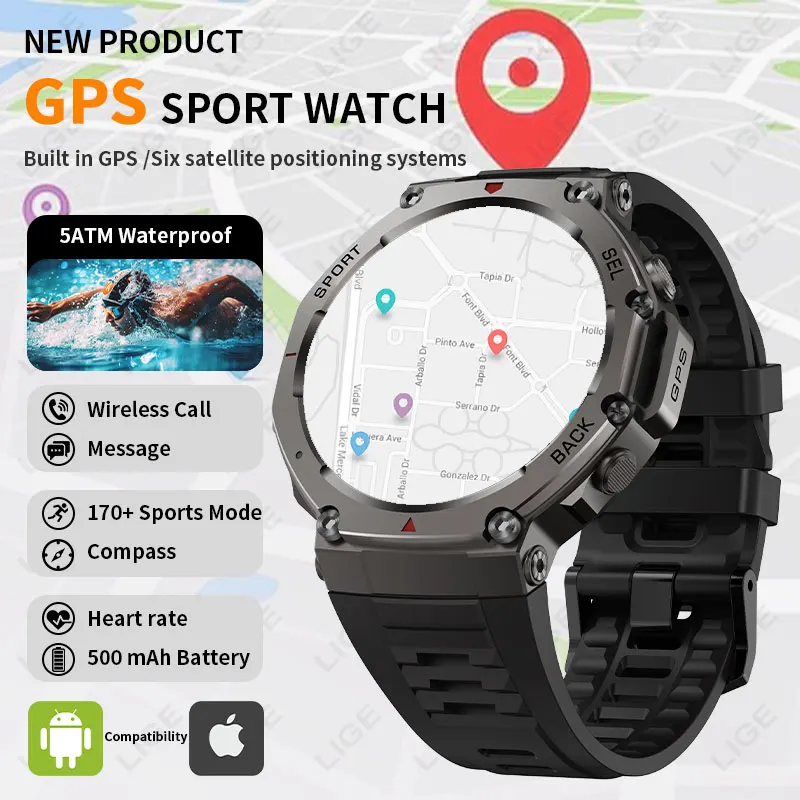 

2025New T-Rex 3 Built-in Dual-band GPS Smart Watch Men Smartwatch Compass Altimeter Barometric 5ATM Waterproof AMOLED HD Watches