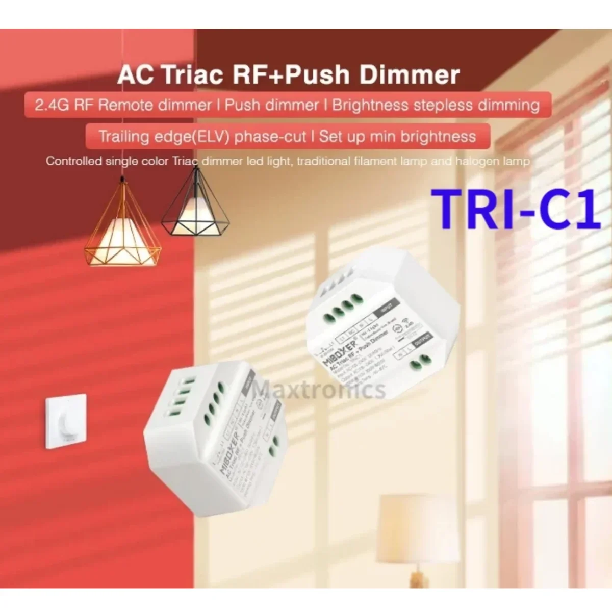 MiBoxer AC Triac Dimmer RF Push Dimmer TRI-C1/TRI-C1WR/TRI-C1ZR 110V 220V App/Voice/Remote Control for LED Bulb Strip Lights