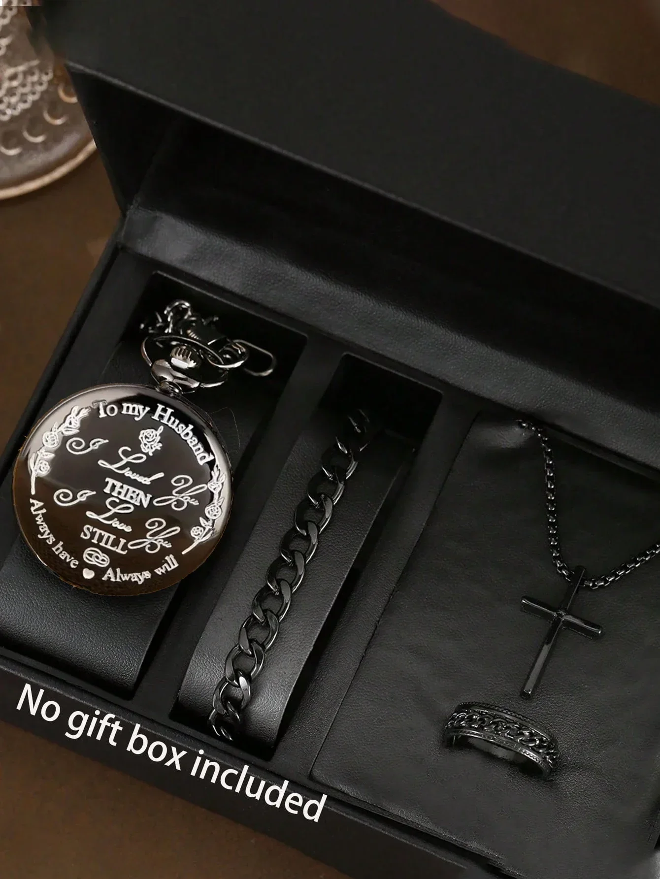 Pocket watch necklace with English characters, European and American fashion engraved quartz pocket watch set