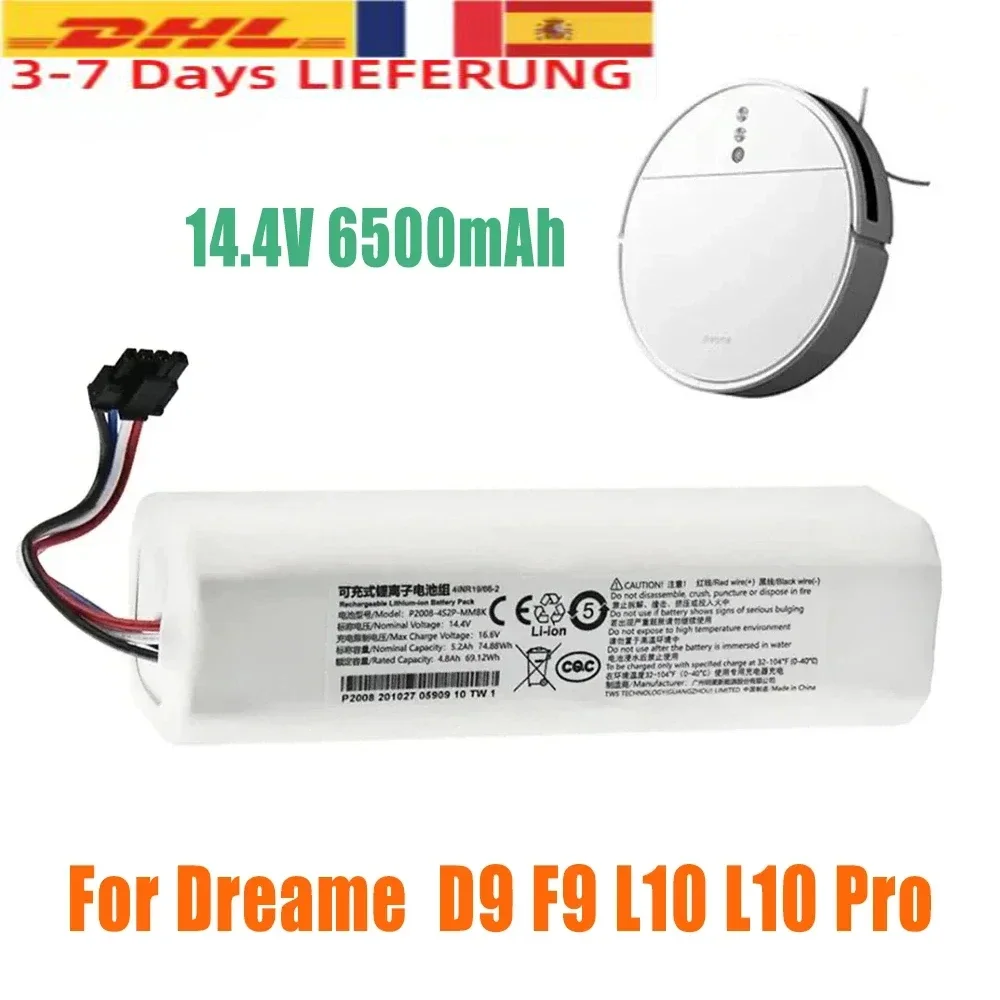 100% Original Battery for Dreame Robot Vacuum Mop Cleaner D9 F9 L10 L10 Pro 12800mAh Lithium-ion Battery Pack 4INR19/66-2