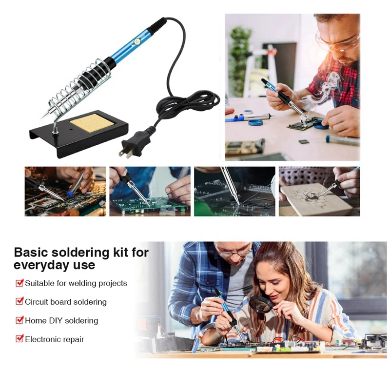 Soldering Iron Kit, 60W/110V Adjustable Temperature Soldering Iron With Digital Multimeter Stand Soldering Tips US Plug-Retail