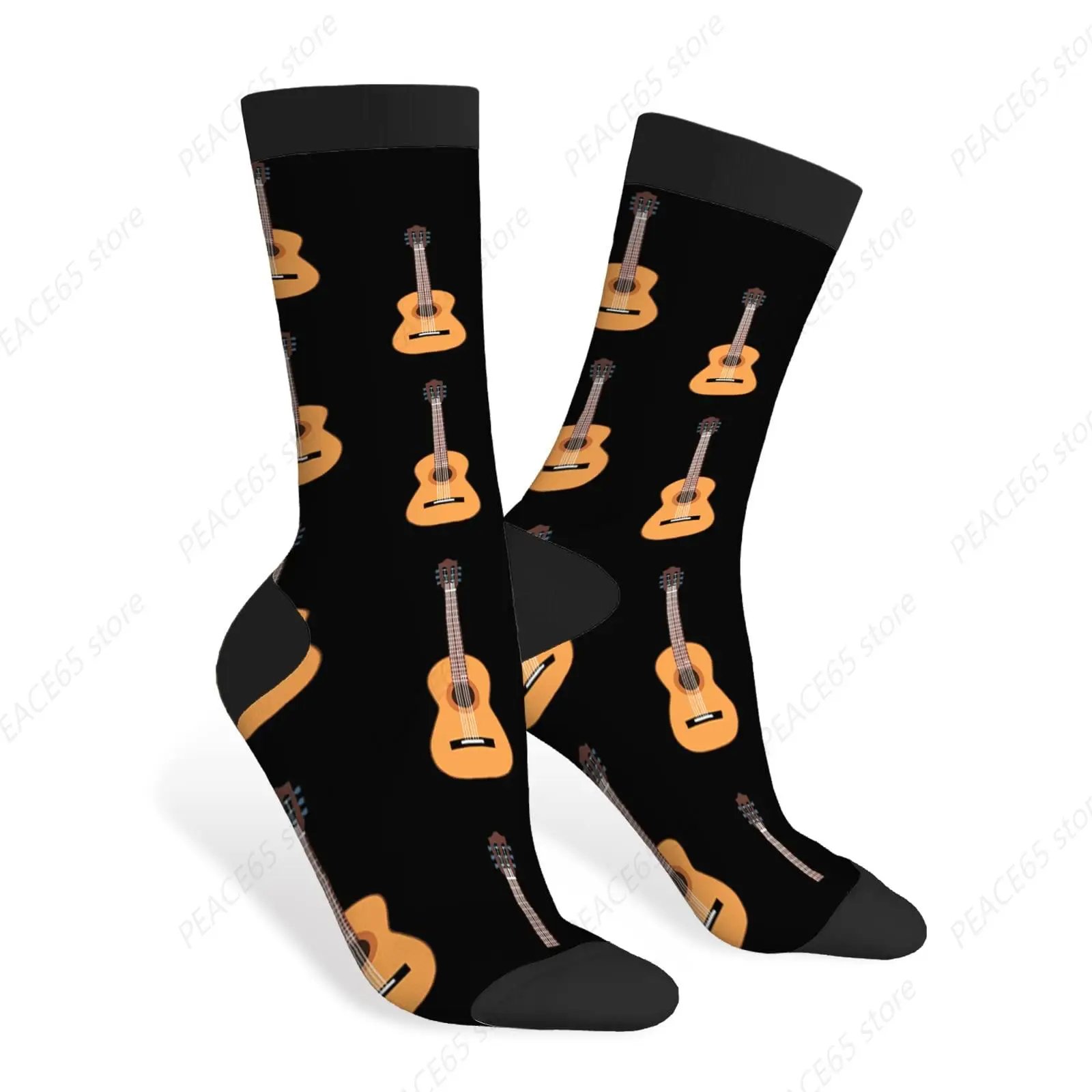 Guitars Funny Socks Art Music Instrument Rock Jazz Classical Blues Novelty Casual Crew Socks Contrast Color Design for Women Men