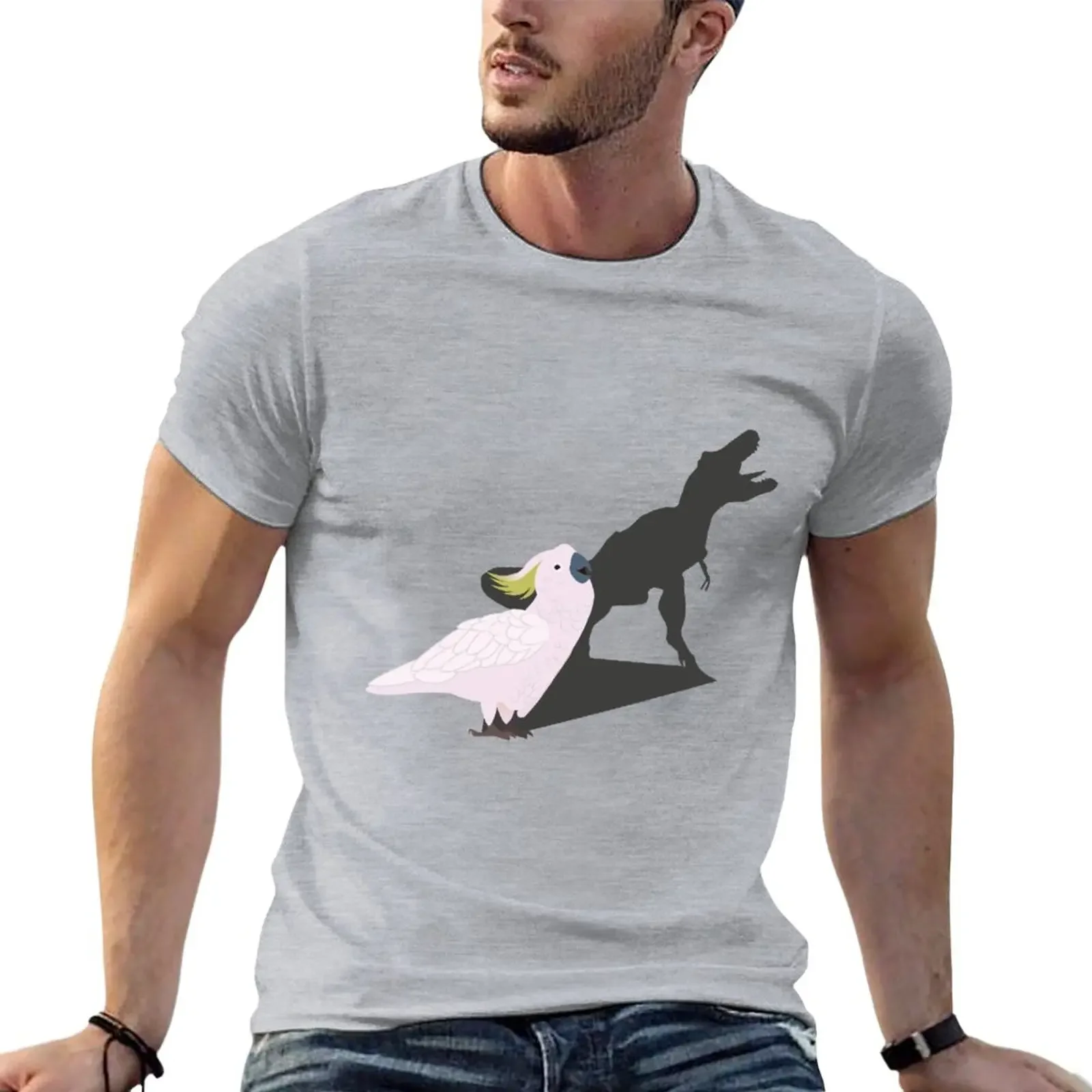 Funny Cockatoo T-Rex Dinosaur Shadow Animal Parrot Lover T-Shirt hippie clothes sports fans tees Men's clothing