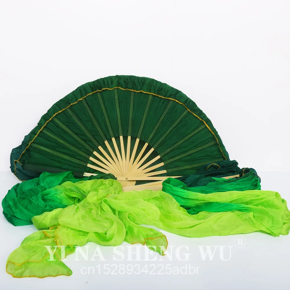 100% الحرير الحقيقي مراوح الرقص الشرقي الاطفال النساء مرحلة الحفلات الأداء للطي الأخضر مروحة طويلة الحجاب ضوء فلوي (1.2 متر 1.5 متر 1.8 متر) #3