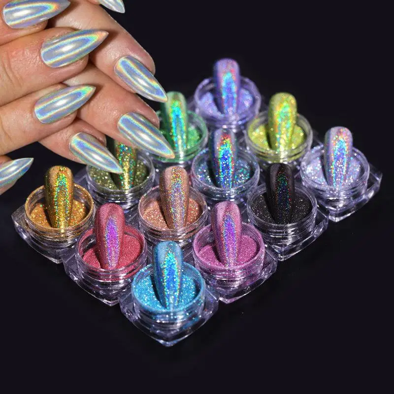 12 لون/مجموعة مسحوق أظافر ليزر متألق فائق النعومة ثلاثي الأبعاد من الكروم الصباغ الغبار لزينة عيد الميلاد والمهرجانات