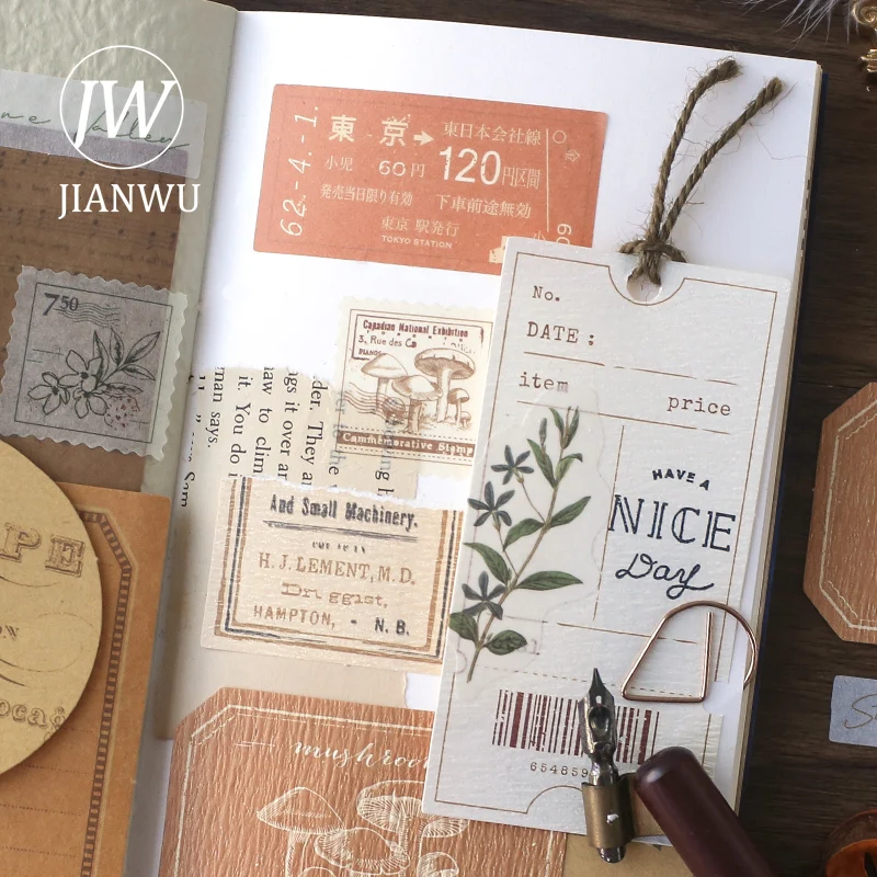 JIANWU 30Pcs Multi-patterned Vintage Art Memo Pad Writable Message Material Paper DIY Journal Scrapbooking Decoration Stationery