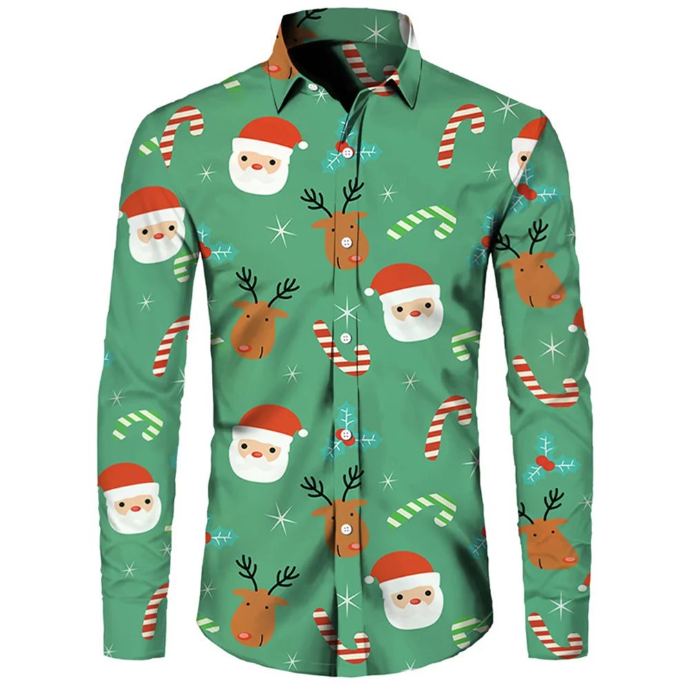 Nieuw Heren Hoge Kwaliteit Santa Claus Bedrukt Poloshirt Met Lange Mouwen Comfortabele Zachte Stof Casual Kerstfeest Kerstcadeau