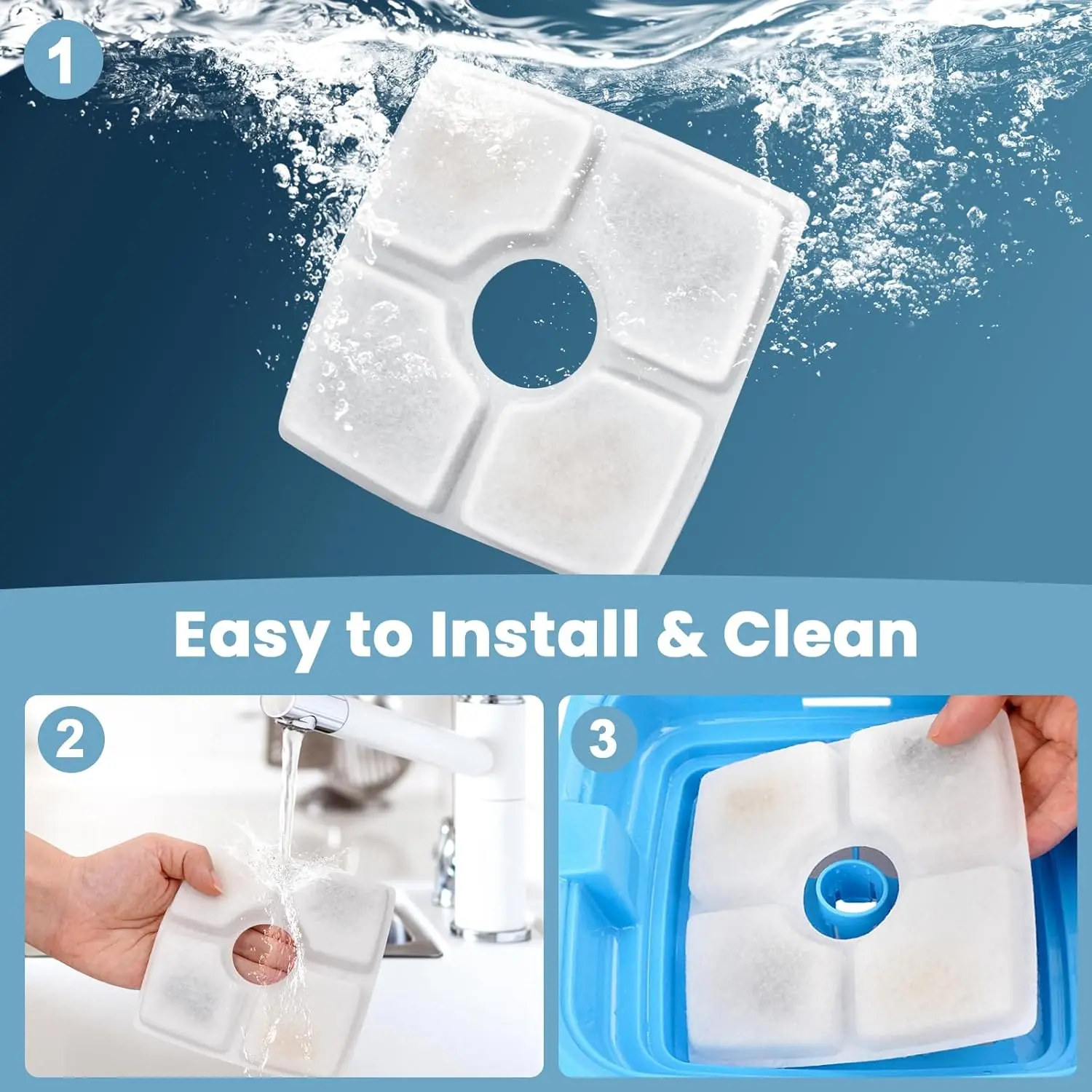 Cat Water Fountain Filter Replacement, 4/8 Pack  Filters Compatible with Square 2.5L Automatic Pet Fountain Dog Water Dispenser gallery 5