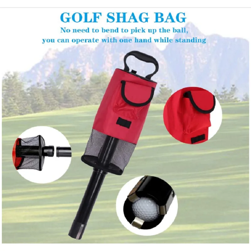 HOW TRUE Golf Ball Retriever Portable Shag Bag Golf Ball Pick Up with Removable Plastic Tube Pocket Shagger Storage