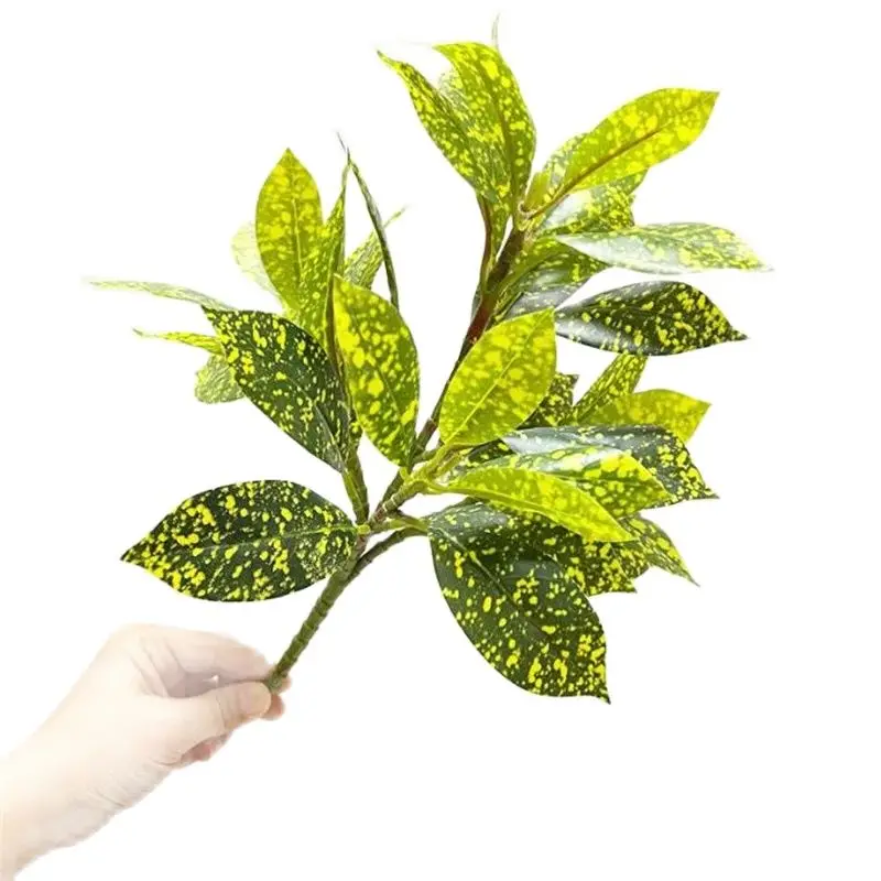 6Pcs Faux Golden Ficus Leaf Simulation Green Plant for Wedding Floral Accessories Decoration Articial Short Stem Greenery