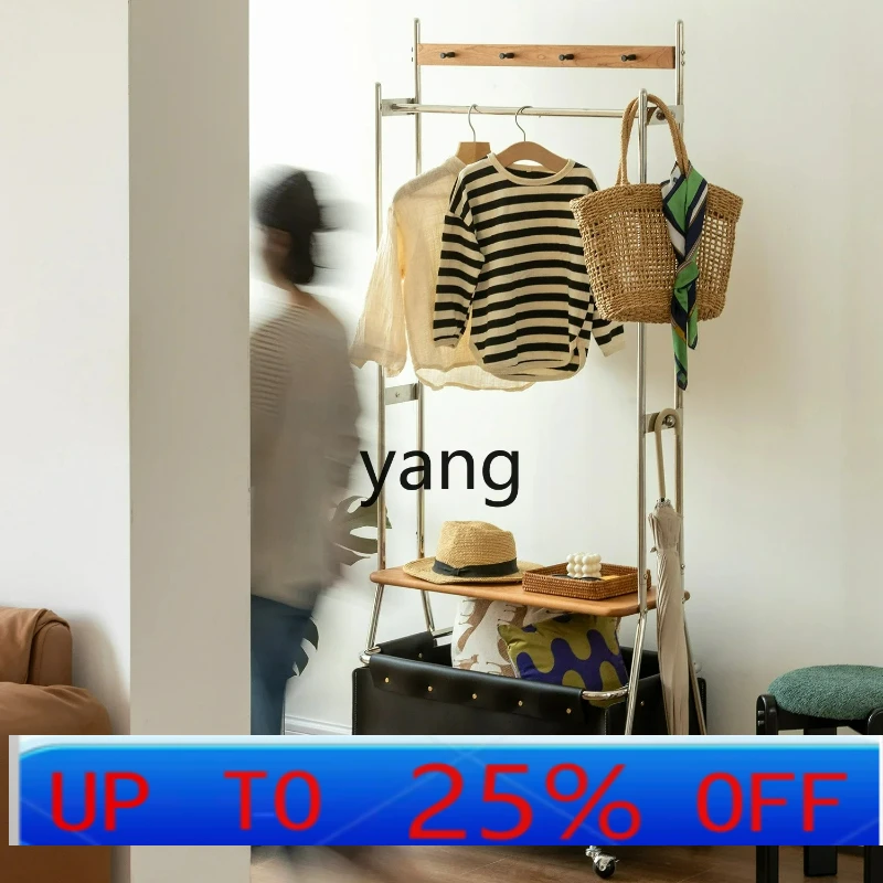 

LTT Household Hallway Solid Wood Hanger Metal Floor Nordic Bedroom Storage Hanger